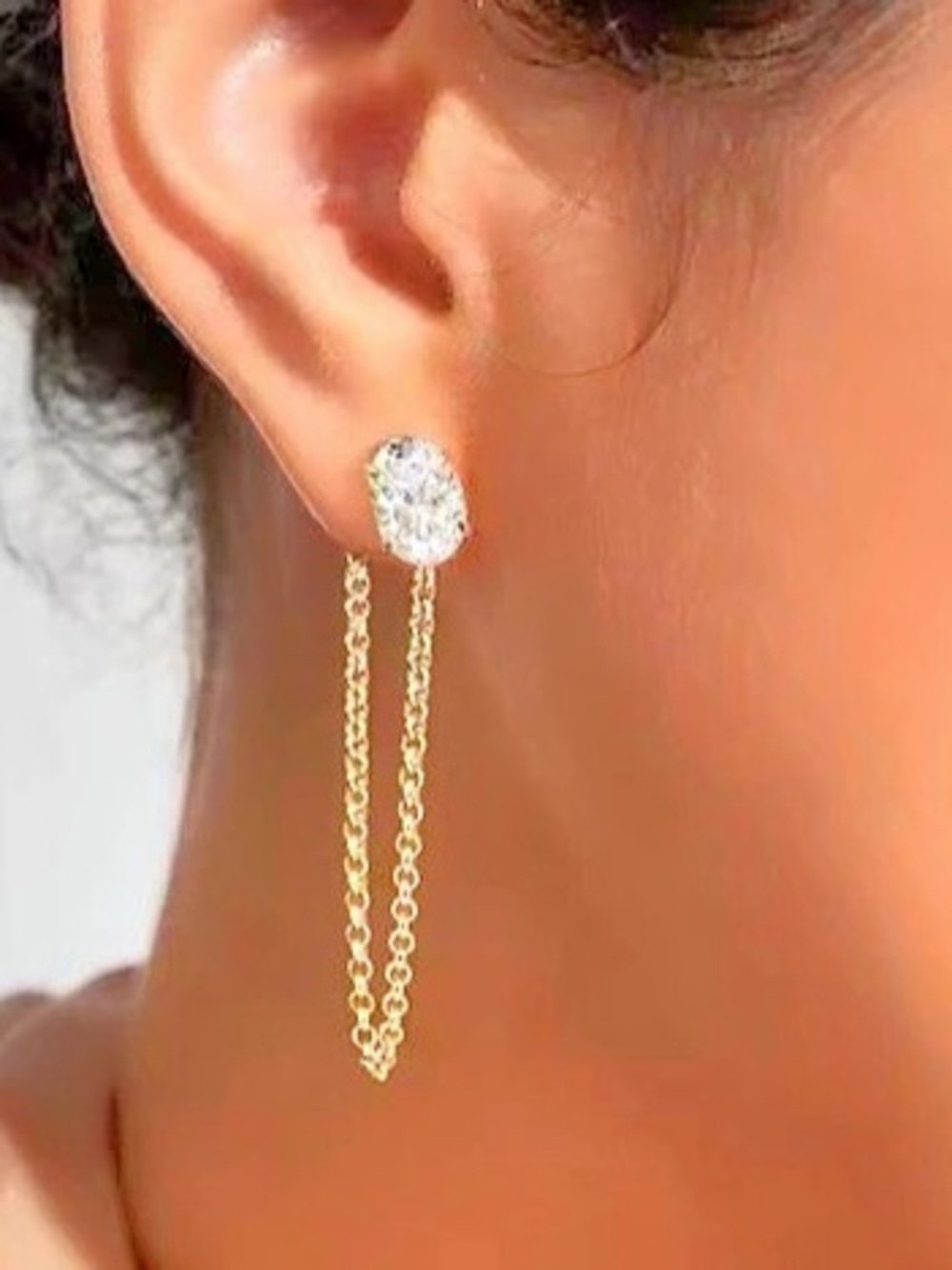 New Crystal Chain Drop Earrings in Gold